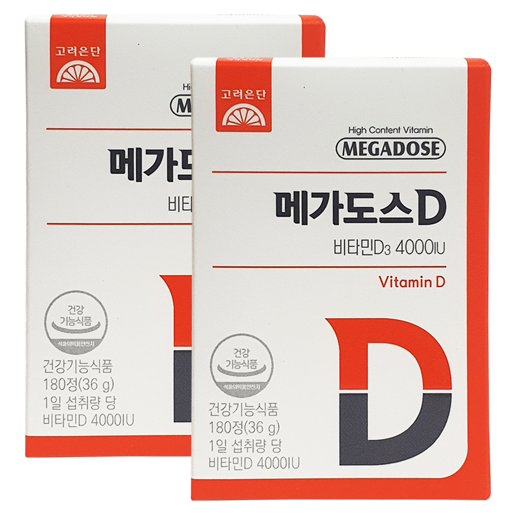 메가도스D <b>비타민D</b>3 4000IU 180정 x 2개 고함량 남자 여자 성인 청소년 임산부