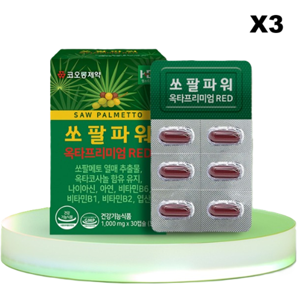 코오롱제약 쏘팔파워 옥타프리미엄 RED 1000mg 30캡슐x3박스 옥타코사놀 <b>전립선비대증</b>
