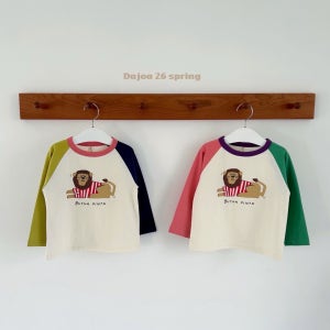 북유럽 어흥 티셔츠 아기 등원 4세 자매 쌍둥이 봄 소풍 레이어드 쭉티 캠핑 사자 나그랑