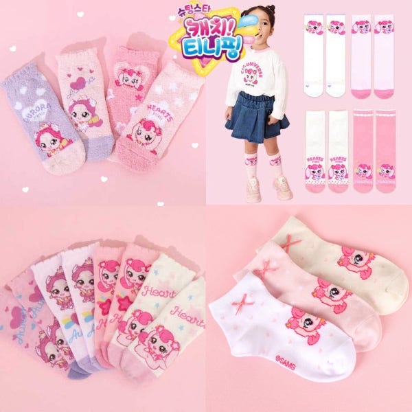 티니핑 양말 세트 장목 사뿐핑 하츄핑 양말 니삭스 여아 아동 유아 단목 어린이 중목 4종