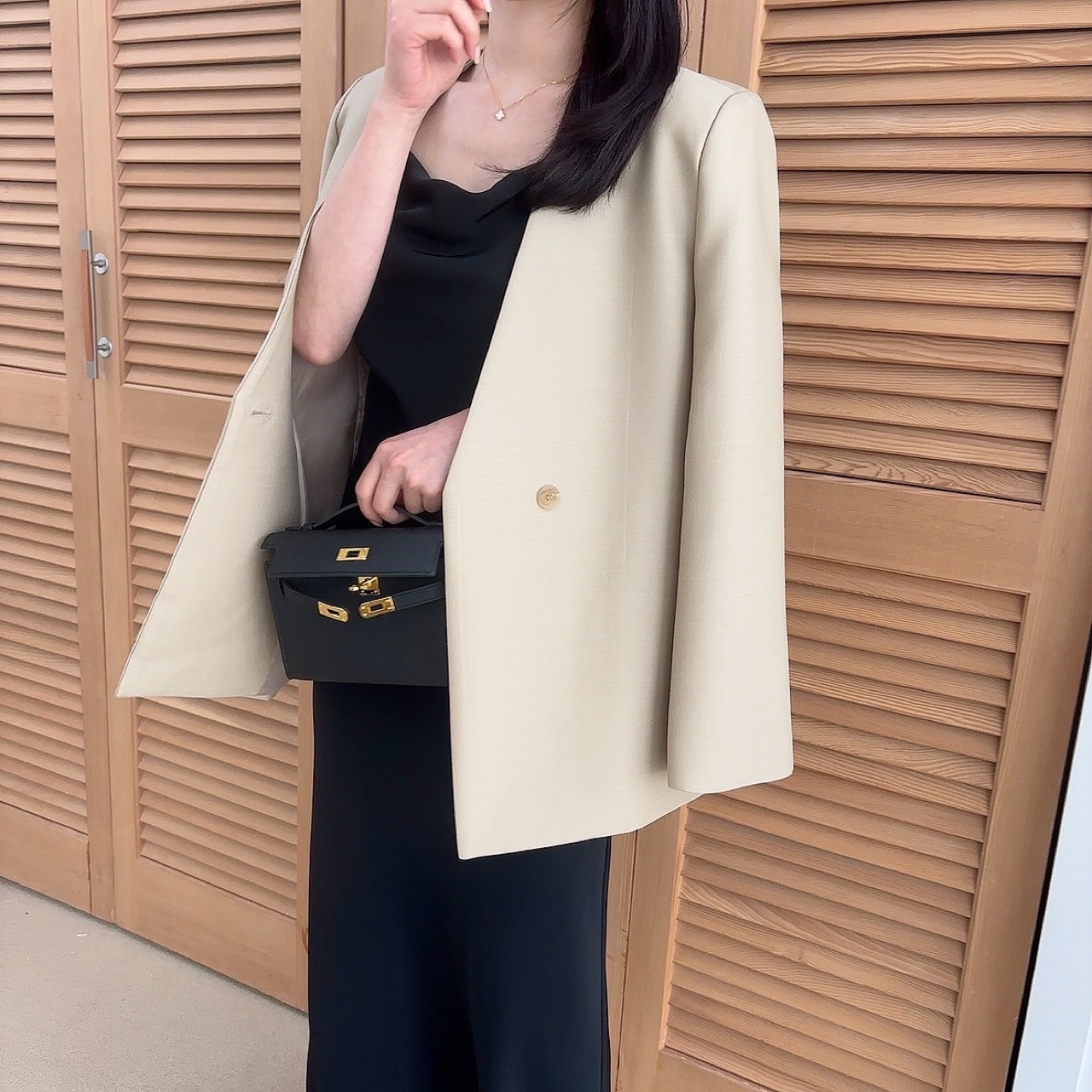 (베이지/S, 블랙/S 원가 이하 할인가) 고퀄리티 울 실크 노카라 자켓