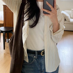 어텀무드 스트라이프 루즈핏 남방 셔츠