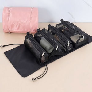 4in1 접이식 분리수납 수납 파우치 여행용 화장품 가방 세면도구 정리 메쉬 백 휴대용