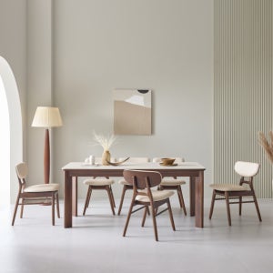 노바 유칼립투스 원목 포세린 세라믹 식탁세트 6인용 테이블+의자6, 1800mm, 월넛