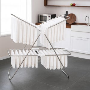 생활백과 원터치 2단 빨래건조대 화이트 스테인리스 수건 이불 국산 접힘방지