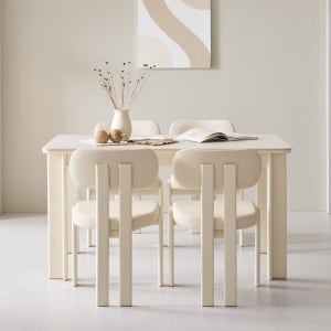 카밀라 고무나무 원목 포세린 세라믹 식탁세트 4인용 테이블+의자4, 1400mm, 아이보리