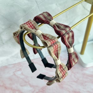 체크 리본리본 머리띠 2color - 크리스마스 가을 겨울 클래식 헤어밴드