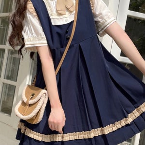 키작녀 여름 스쿨룩 교복 스타일 세라복 셔츠 레이어드 플리츠 뷔스티에 원피스