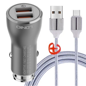 LDNIO C407Q 36W 2포트 시거잭 차량용 고속 충전기+케이블