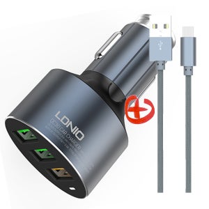 LDNIO C703Q 36W 3포트 시거잭 차량용 고속 충전기+케이블