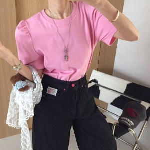 베이직 퍼프 티블라우스 사계절 레이어드 반팔티셔츠 10컬러