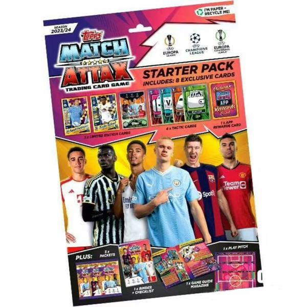 23/24 매치 Attax Topps 스타터 팩 44 카드 챔피언스 리그 한정판 카드 3개 Haaland 팬 선물 추구