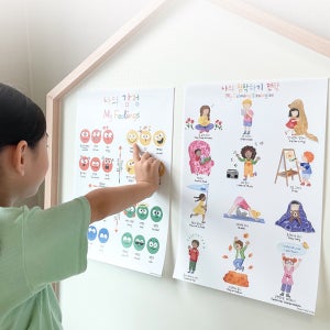 감정 포스터 세트 - 방수 유아 학습 벽보 감정 한글 영어 놀이 무드미터 표현 대화 코칭 마음읽기 교구