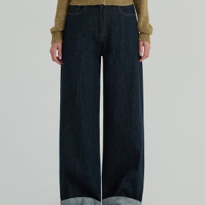 논페이드 생지 카브라 롤업 와이드 여성 데님 팬츠 (J2534)