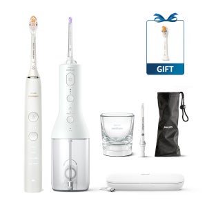 필립스 소닉케어 전동칫솔 구강세정기 세트 다이아몬드클린 9000 화이트/화이트