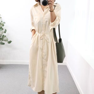 여성 스트랩 긴팔 오피스룩 하객룩 데일리룩 미시 루즈핏 모임룩 중년 40대 셔츠 롱 원피스
