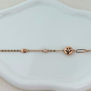 14K 18K 스마일 큐빅 체인 팔찌 데일리 여성 로즈골드 브레이슬릿