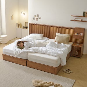 제이픽스클레보 호텔식 원목 슬라이드 LED 조명 무빙 슬라이딩 트윈 침대 프레임 SS+SS