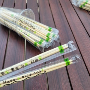 OPP 비닐 둥근대나무젓가락 1000개 초록 / 업소용 일회용 나무젓가락 팩앤팩