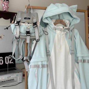 여성 일본 서브컬쳐 멘헤라 패션 귀여운 고양이 귀 간절기 긴팔 캐주얼 반집업 후드티