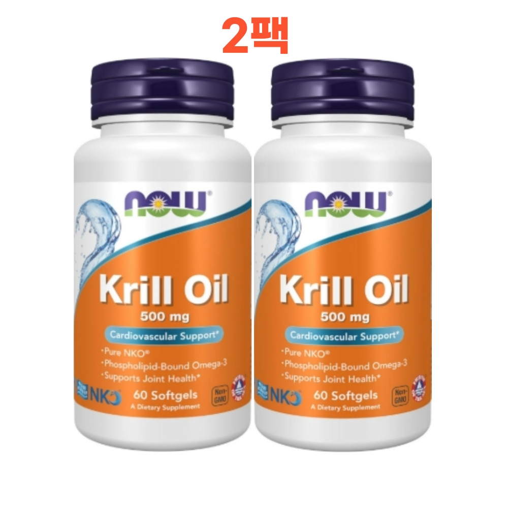 <b>나우푸드 크릴오일</b> 500mg 오메가3 EPA DHA 인지질 아스타잔틴 소프트젤 60정 2팩