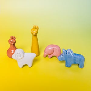 도자기 코끼리 산양 닭 말 핸드메이드 장식품 5종 세라토이