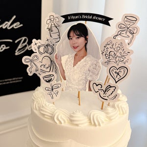 드로잉 웨딩 결혼기념일 사진 토퍼 손그림 케이크 데코픽 셀프 커스텀 제작 포토 브라이덜샤워