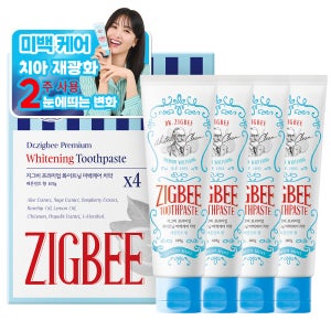 지그비 대용량 화이트닝 미백케어 박하선 치약 누렁니 입냄새 레몬민트향 107g, 4개