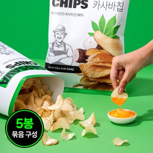 왓더파머스 정제설탕 제로 글루텐프리 비건 통슬라이스 카사바칩 건강한 과자 대용량 간식, 5개, 190g