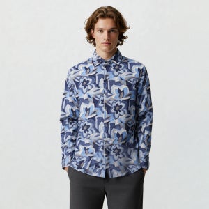 [예작] 코튼 블렌드 플라워 패턴 프린트 셔츠 블루 YJEFUA723BL