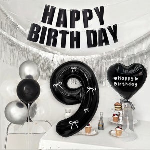 파티아일랜드 블랙 실버 생일 파티 세트 9 숫자 풍선 이벤트 포토존 꾸미기