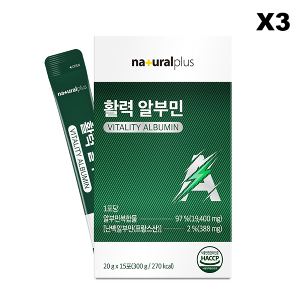 <b>내츄럴플러스</b> 고함량 활력 에너지 알부민 20g 15포x3박스 난백 스틱