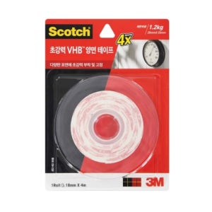 1469 3M 스카치 초강력 VHB 양면테이프 #5140 (18mmX4m) 제한하중1.2kg (2.5cmX2.5cm기준) 4배 더 강력부착