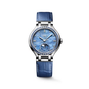 [공식] 론진 프리마루나 문페이즈 블루 MOP 다이아 레더 스트랩 34MM L8.126.0.97.2