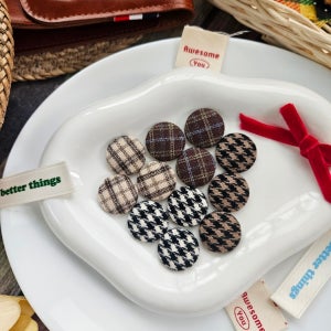 [자체5개] 커피콩 하운드 체크 둥근 원형 장식 악세사리 싸개단추 수선단추 헤어핀재료