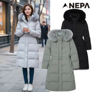 네파헤비다운 여성구스롱패딩 프리미아 벨트 여우털