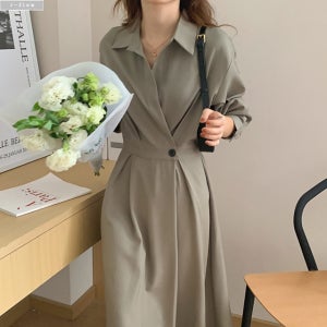 니드 맥시 허리 버튼 밴딩 실키 롱원피스 3color 가을 봄 카라넥 하객 제이플로우
