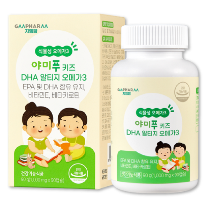 <b>지엠팜</b> 야미푸 키즈 DHA 알티지 오메가3 어린이 아기 식물성 오메가3 90캡슐, 2개