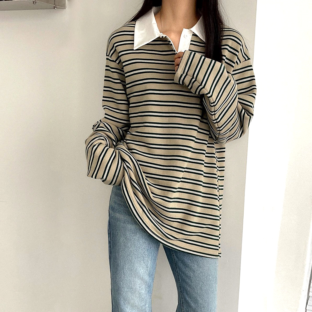 박시 스트라이프 화이트 카라티