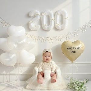 로나파티 화이트 하트 풍선 200일 셀프 촬영 소품 백일 기념일 숫자 풍선 가랜드 세트