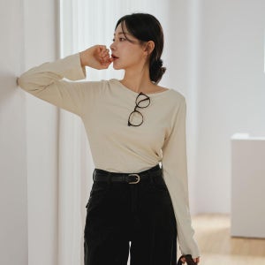 [한정수량 SALE]밀크텐션 골지 라운드긴팔티