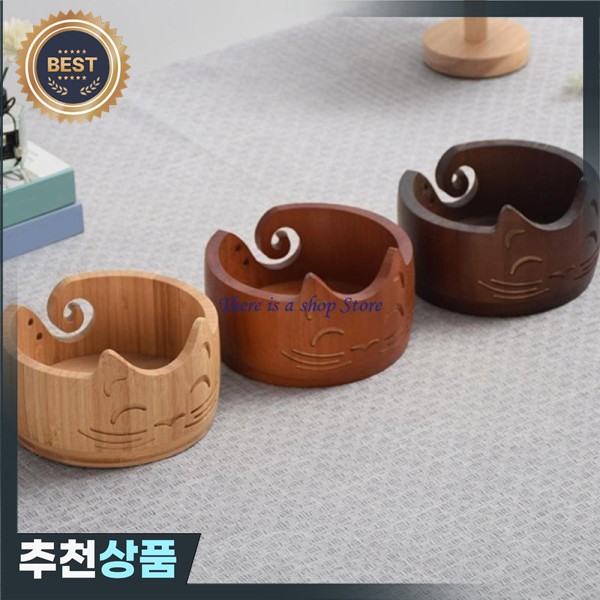 D0AD 고양이 모양 원실 보울 둥근 원사 저장 그릇 뜨개질 울일 홀더 크래프트 애호가를위한 니트
