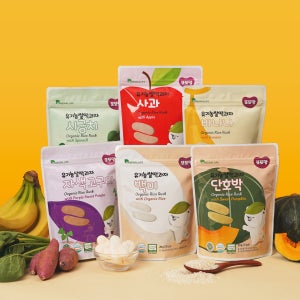 [50% 할인이벤트]또또맘 유기농 쌀떡과자, 떡뻥 대용량 12봉세트 (백미2 + 단호박2 + 자색고구마2 + 시금치2 + 사과2 + 바나나2)