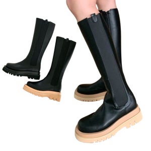 [사계절진행] 플랫폼 통굽 지퍼 밴딩 첼시 롱부츠 5cm