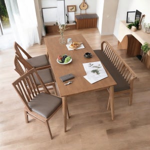 이즈네이처 라벤더프리지 원목 6인용식탁 세트 식탁+의자4, 1800mm, 라이트브라운