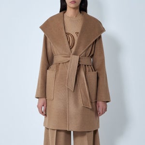 25 FW 막스마라 101607 폴드 오버 칼라 후드 벨트 카멜울 코트 2521016072600 001
