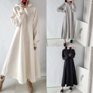 면 후드원피스 롱 플레어 츄리닝원피스 기모 a라인치마 데일리룩 루즈핏 빅사이즈