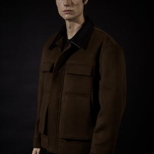 이영준옴므 캐시미어 20% 워크웨어 딥-브라운 카라가죽 남성 울 모직 남자 겨울 점퍼