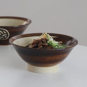 다온아토 일본 대형 와이드 면기 덮밥 라면 우동 비빔밥 도자기 그릇 갈색유약 (회오리)