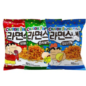 크레용신짱 짱구 라면스낵 90g 3가지 맛 총6개 바베큐 + 양념치킨 + 와사비